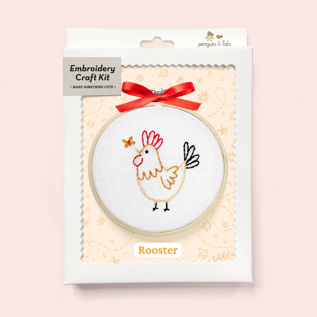 Penguin & Fish – Rooster 4" Embroidery Kit (Beginner Farm Animal) - Pisgah Needleworks