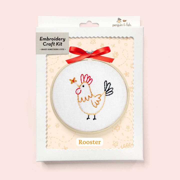 Penguin & Fish – Rooster 4" Embroidery Kit (Beginner Farm Animal) - Pisgah Needleworks