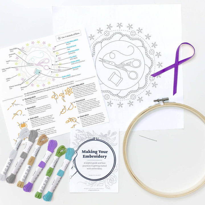 Penguin & Fish – Scissors and Floss 8" Embroidery Kit (Beginner) - Pisgah Needleworks