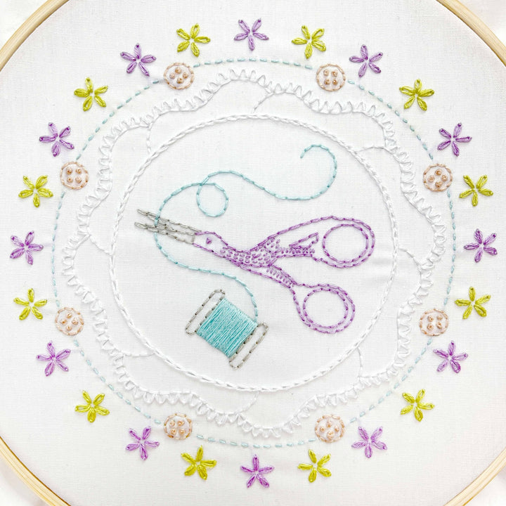 Penguin & Fish – Scissors and Floss 8" Embroidery Kit (Beginner) - Pisgah Needleworks