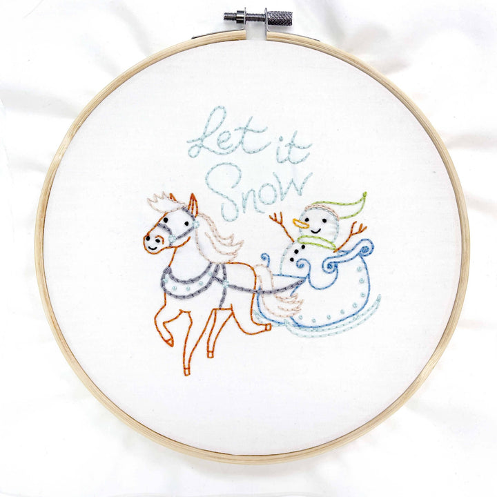 Penguin & Fish – Sleigh Ride Embroidery Kit | 8" Beginner Winter Embroidery Kit - Pisgah Needleworks