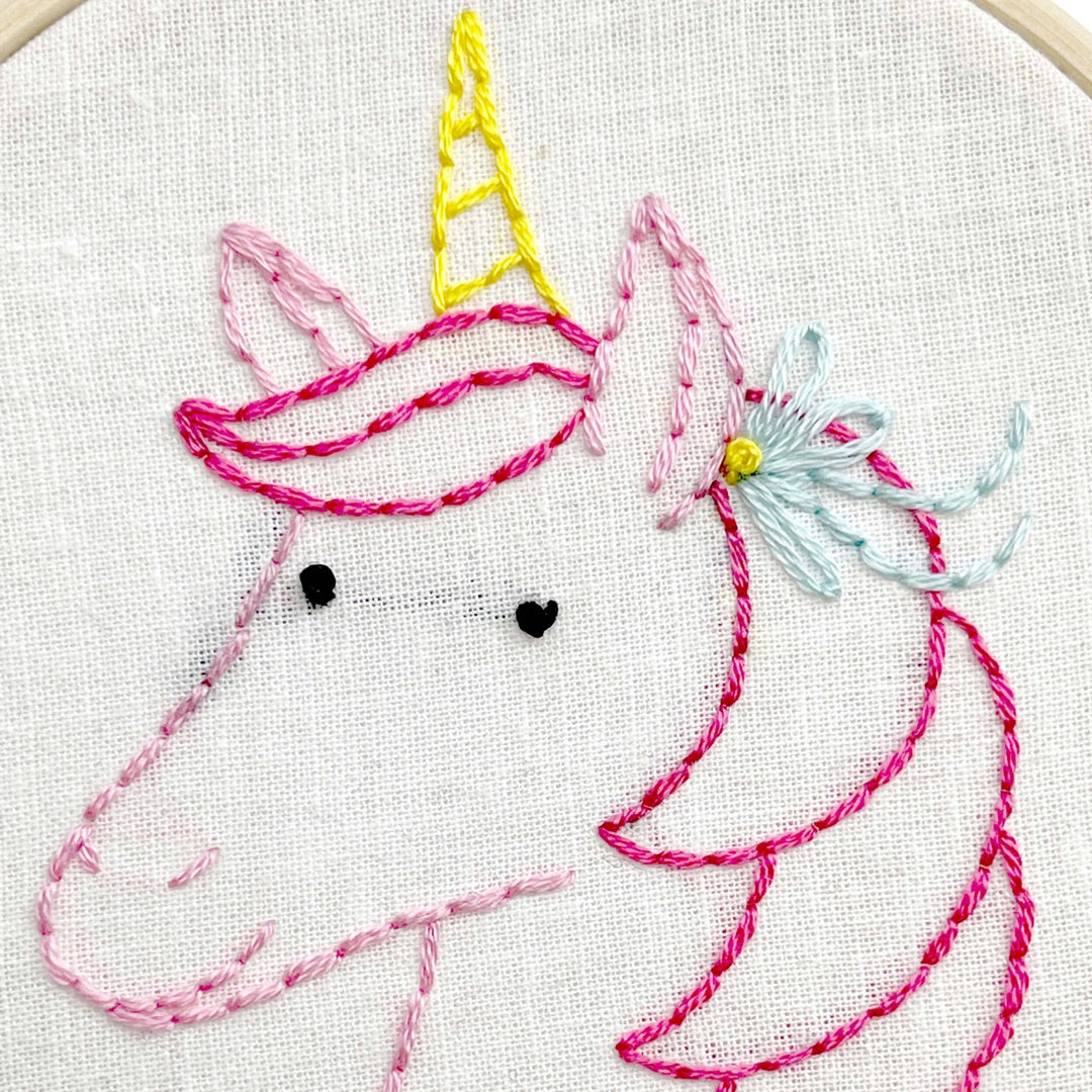 Penguin & Fish – Unicorn 4" Embroidery Kit (Beginner - Friendly) - Pisgah Needleworks