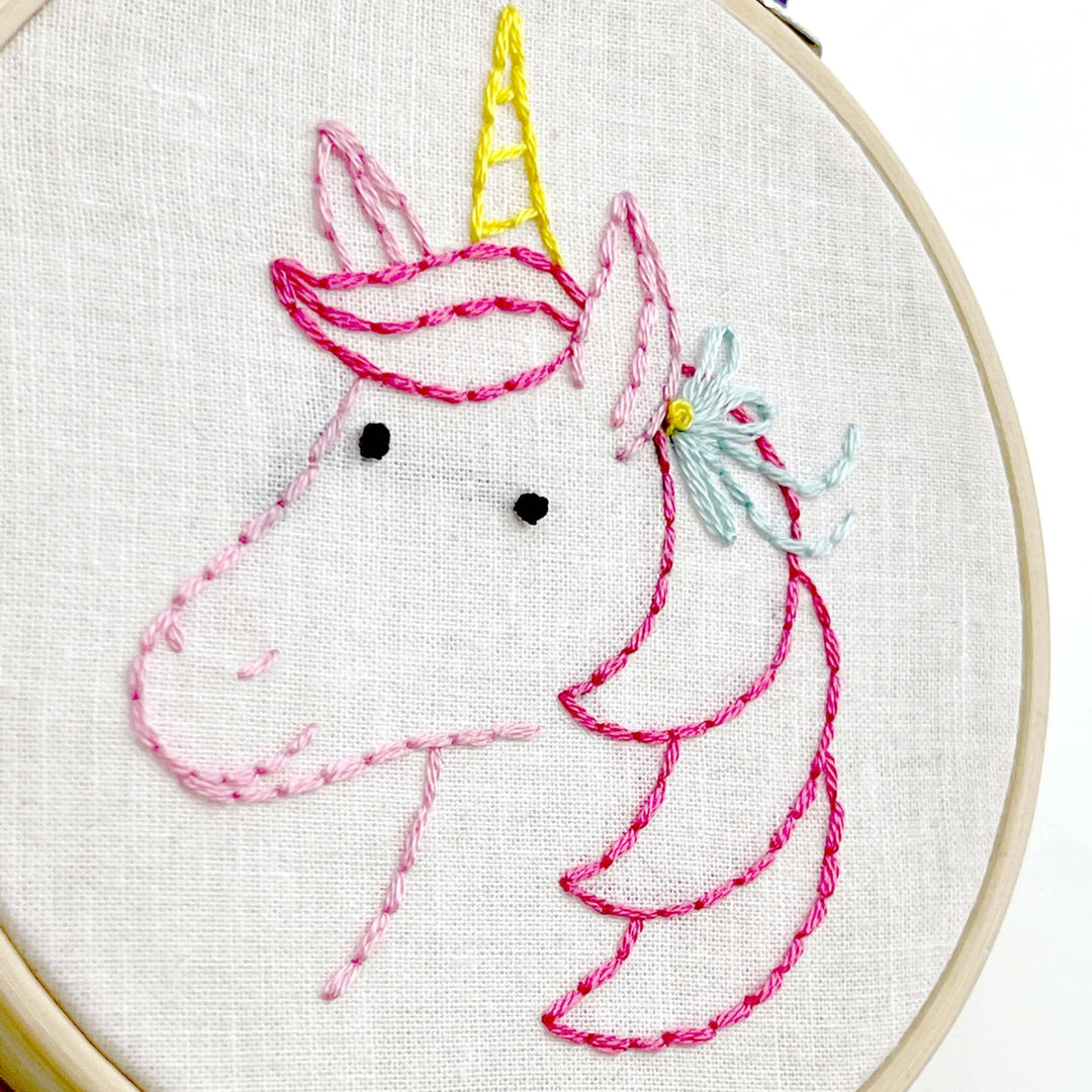 Penguin & Fish – Unicorn 4" Embroidery Kit (Beginner - Friendly) - Pisgah Needleworks