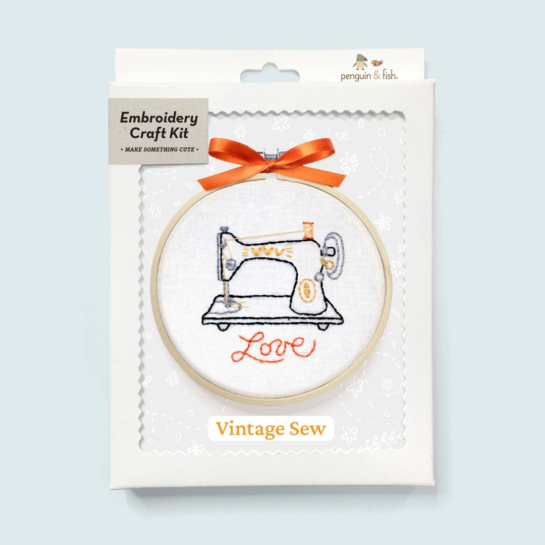 Penguin & Fish – Vintage Sew 4" Embroidery Kit (Beginner - Friendly) - Pisgah Needleworks