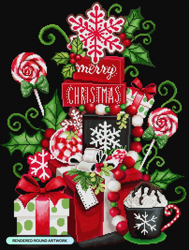 Peppermint Christmas Stack Diamond Art Kit – Round Drill Holiday Treats by Diamond Art Club - Pisgah Needleworks