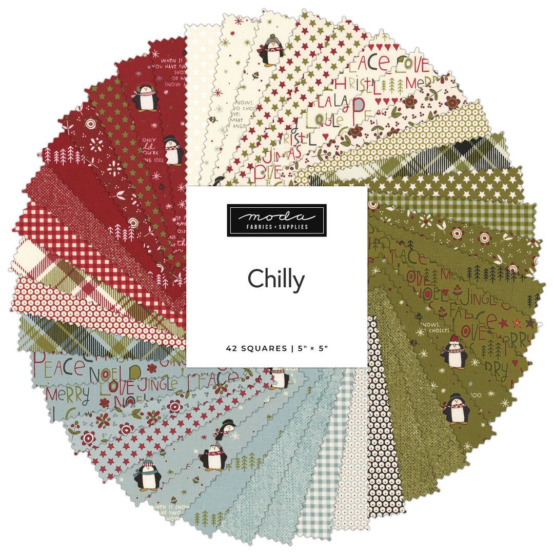 Moda Chilly Charm Pack by Sweetwater | 42 Piece 5" Fabric Squares | Christmas & Winter Quilting Fabric