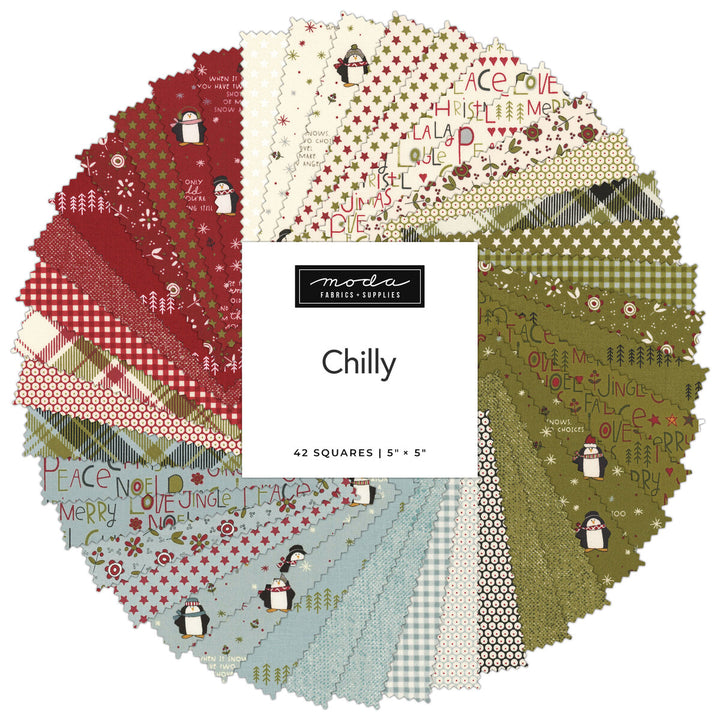 Moda Chilly Charm Pack by Sweetwater | 42 Piece 5" Fabric Squares | Christmas & Winter Quilting Fabric