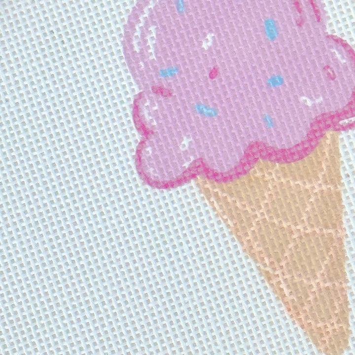 Pink Ice Cream Cone Needlepoint Canvas – Artisan Printed 3x4 | Cotswold Co Designs - Pisgah Needleworks