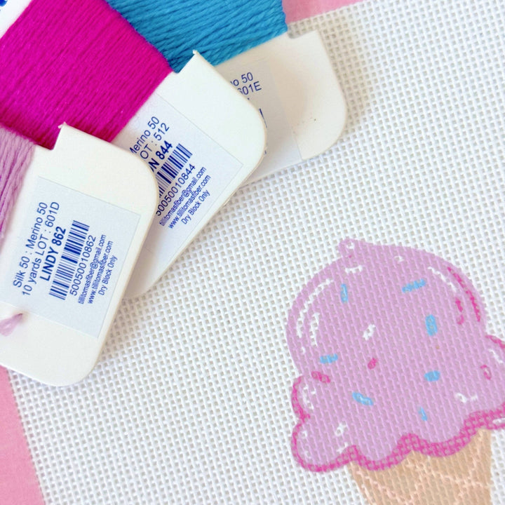 Pink Ice Cream Cone Needlepoint Canvas – Artisan Printed 3x4 | Cotswold Co Designs - Pisgah Needleworks