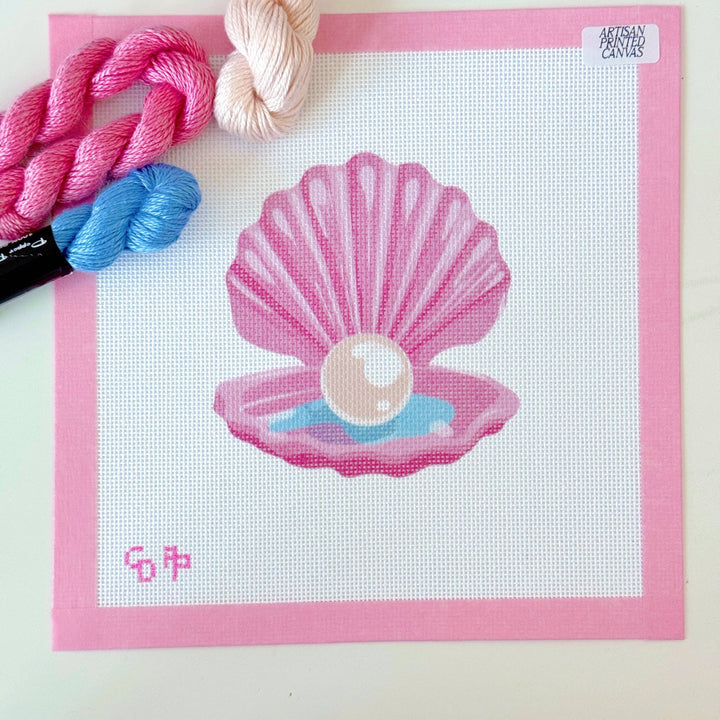 Pink Pearl Shell Needlepoint Canvas – Artisan Printed 4x4 Design | Cotswold Co Designs - Pisgah Needleworks