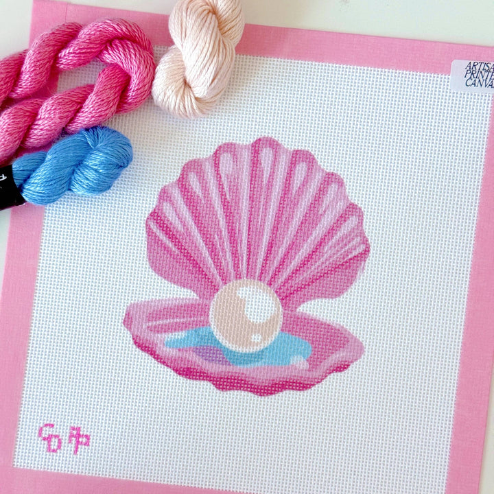 Pink Pearl Shell Needlepoint Canvas – Artisan Printed 4x4 Design | Cotswold Co Designs - Pisgah Needleworks