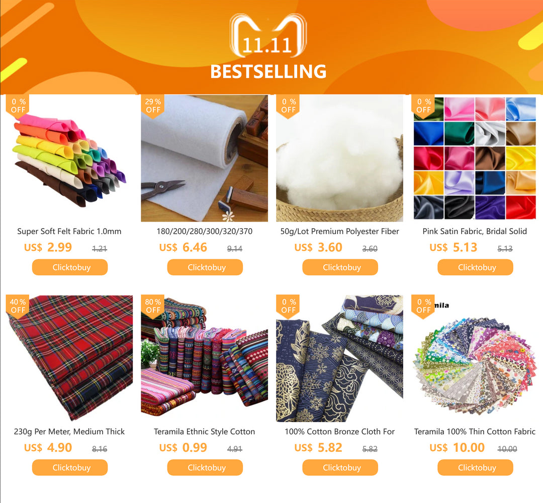 11.11 Bestselling fabric products with prices on an orange background