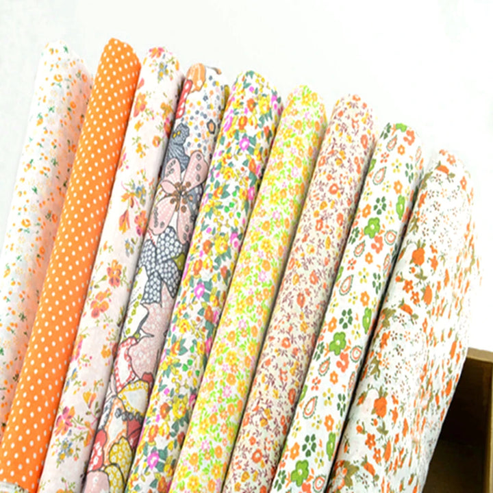 Collection of colorful fabric swatches with various patterns on a white background