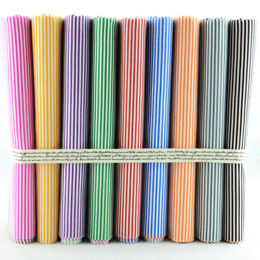 Set of colorful striped fabric swatches arranged in a row on a white background.