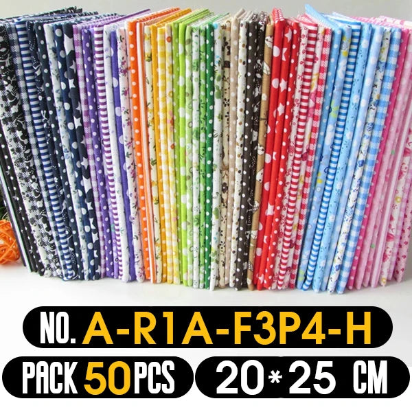 Stack of colorful fabric strips with a label indicating pack size and dimensions.