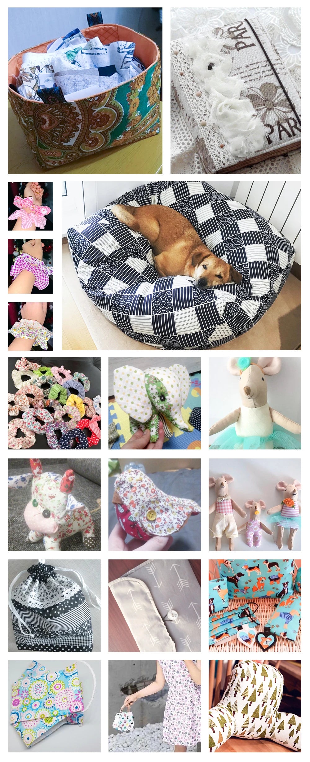 Collage of various handmade crafts including bags, hats, and decorative items.