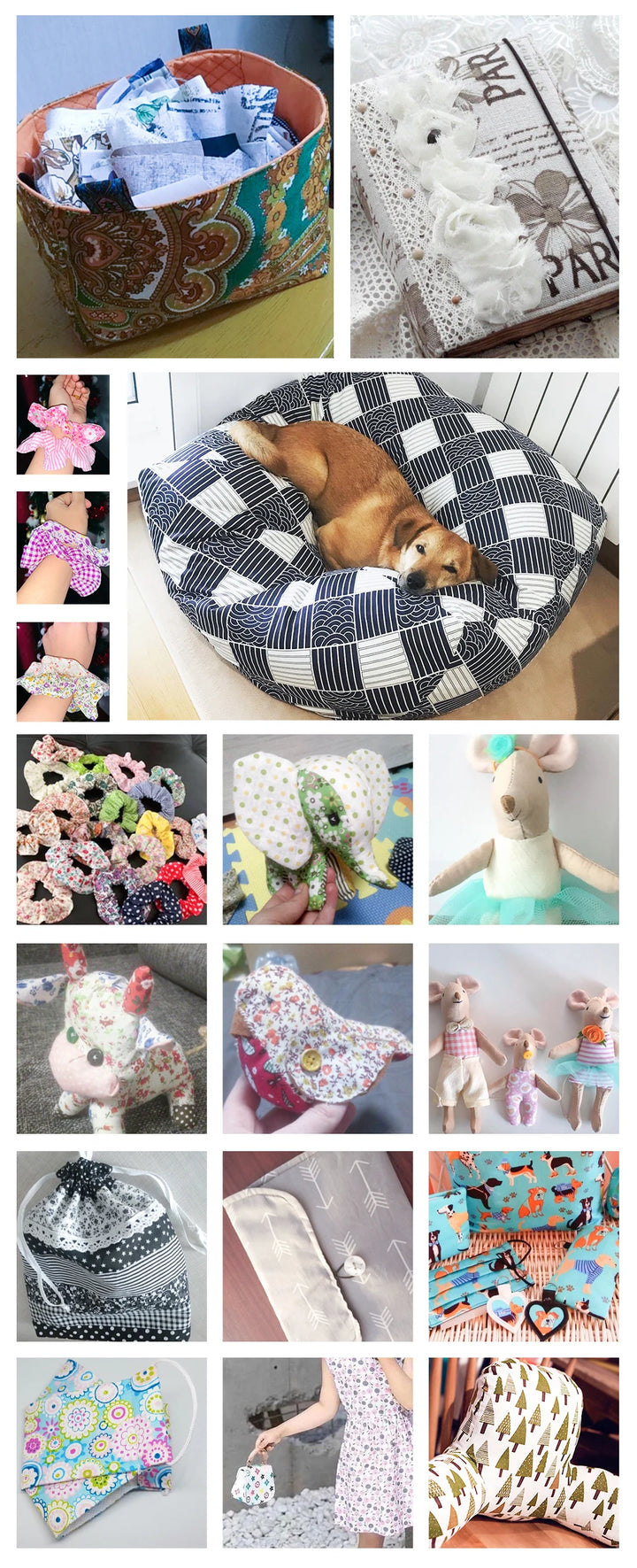 Collage of various handmade crafts including bags, hats, and decorative items.