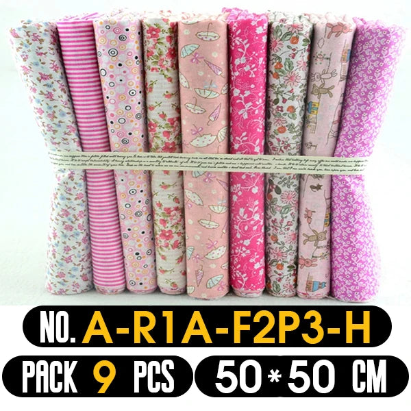 Pack of 9 floral and striped fabric rolls tied together with product details below.