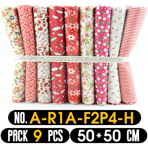 Bundle of floral and striped fabric pieces with product details.