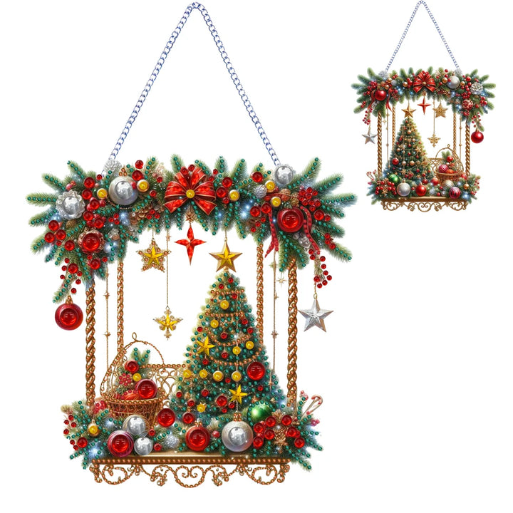 Decorative Christmas swing with tree and ornaments on a white background
