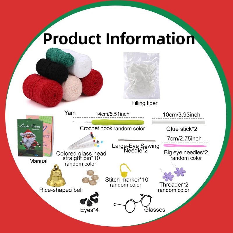 Product information graphic with sewing materials on a red background