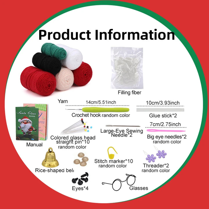 Product information graphic with sewing materials on a red background