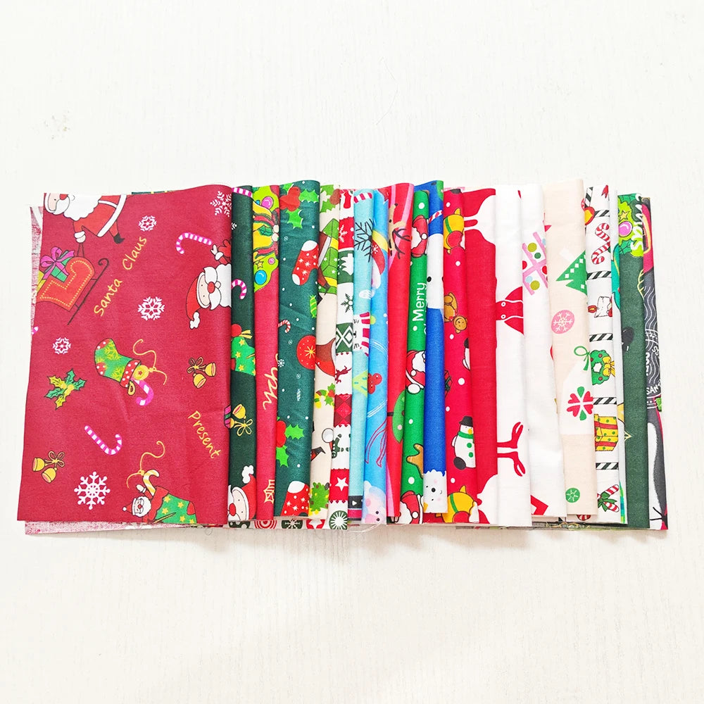 Set of Christmas-themed fabric panels on a white background