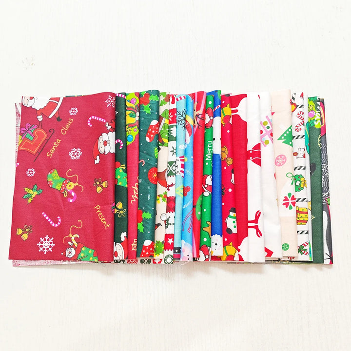 Set of Christmas-themed fabric panels on a white background