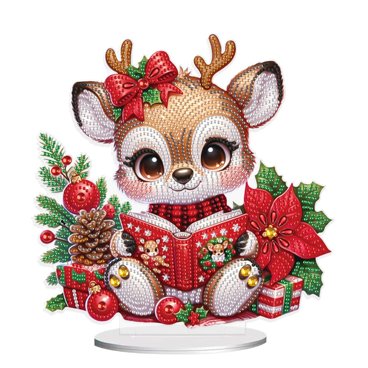 Decorative reindeer figure with festive elements on a white background