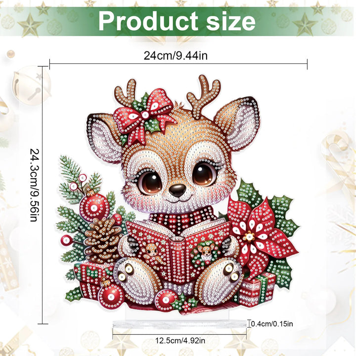 Decorative reindeer with Christmas elements and product size measurement on a white background