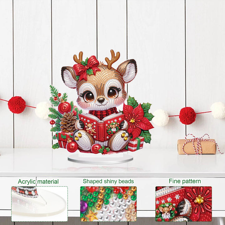 Decorative reindeer figure with Christmas elements on a white background