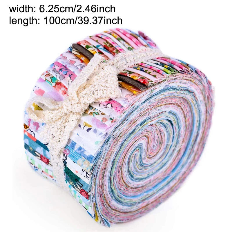 Rolled-up fabric with colorful patterns on a white background