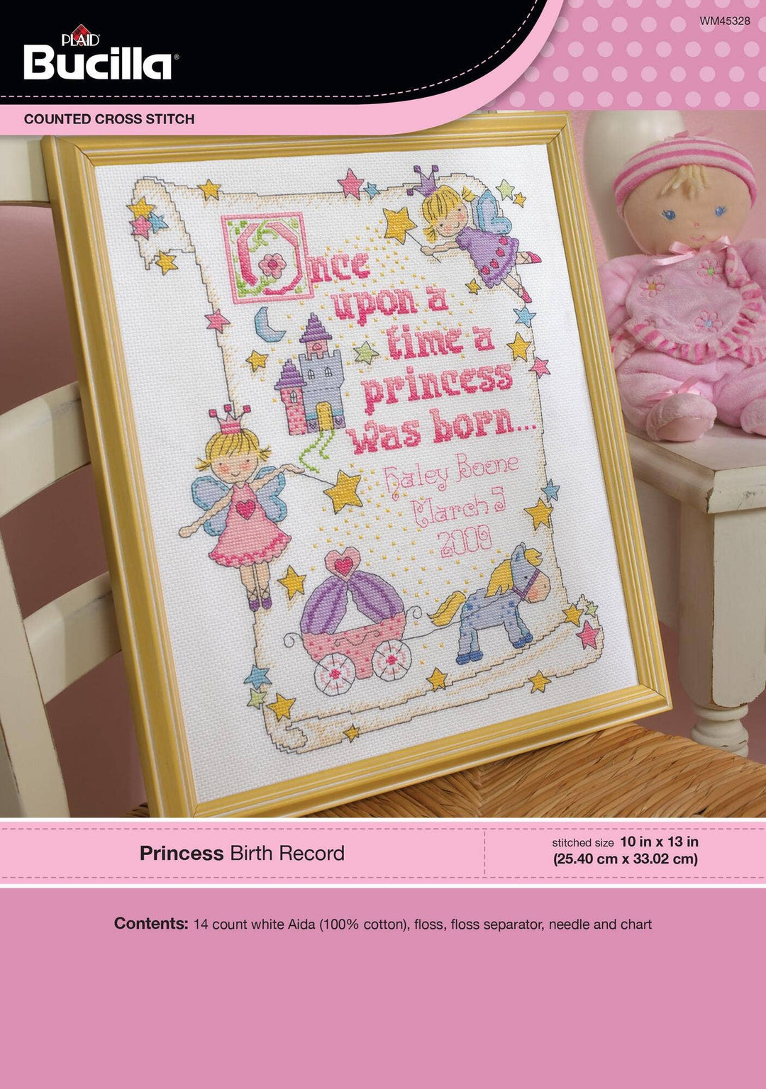 Plaid Crafts - Bucilla ® Baby Counted Cross Stitch - Princess Birth Record - Pisgah Needleworks