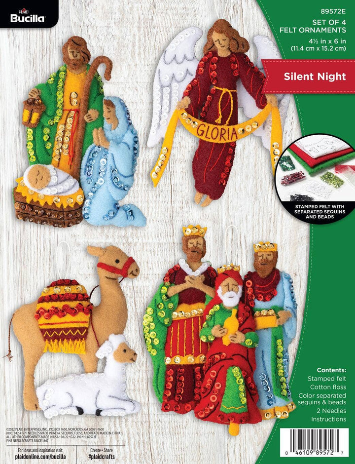 Plaid Crafts - Bucilla Silent Night Felt Ornament Kit Set of 4 - Pisgah Needleworks