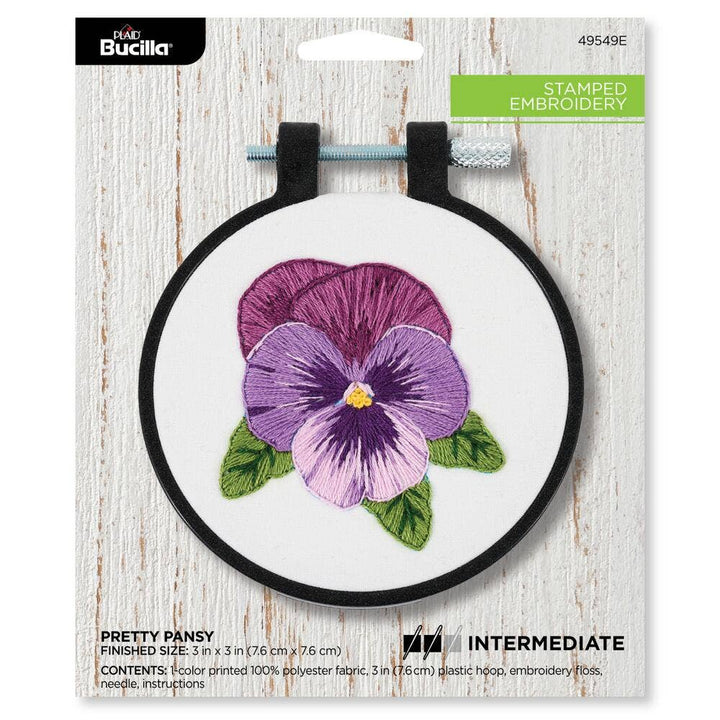 Plaid Crafts - Bucilla Stamped Embroidery Kit 3" Pretty Pansy - Pisgah Needleworks