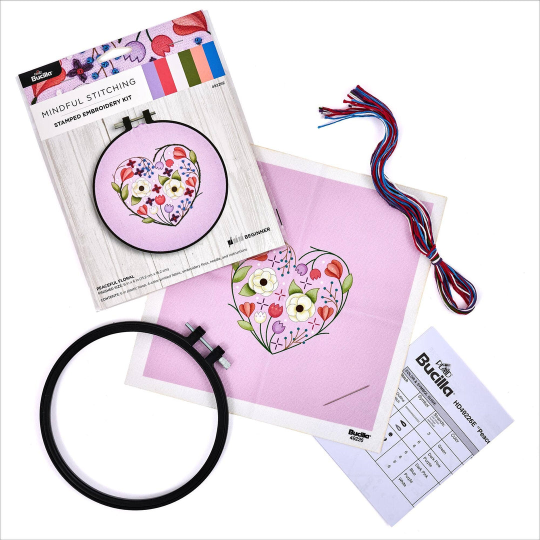 Plaid Crafts - Bucilla ® Stamped Embroidery Kit - Peaceful Floral 6" - Pisgah Needleworks