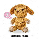 Crocheted dog toy with a size label and product code on a white background
