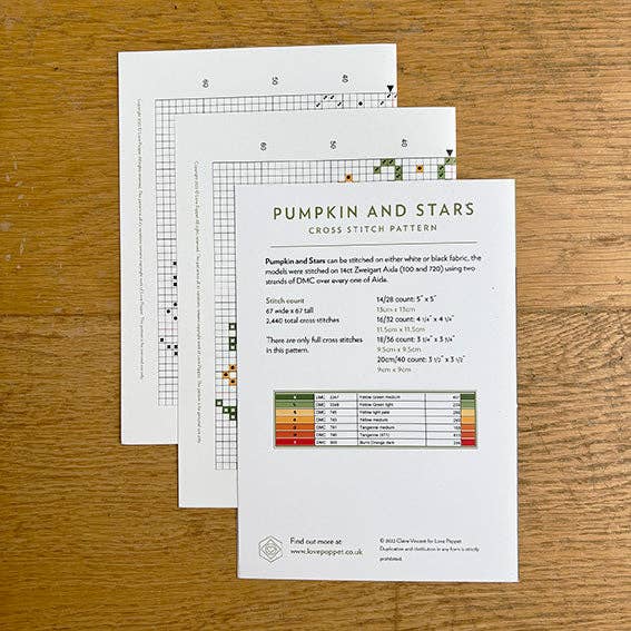 Pumpkin and Stars Cross Stitch Pattern – Love Poppet Printed Chart - Pisgah Needleworks