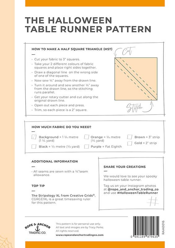 Rope & Anchor Halloween Table Runner Quilt Pattern | Halloween Quilt Décor - Pisgah Needleworks