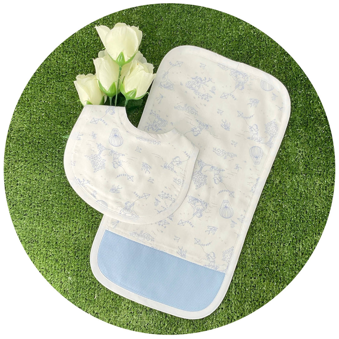 Royalty Collection Blue Toile Custom Burp Set – 2 Piece - Pisgah Needleworks