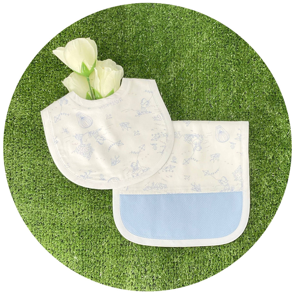Royalty Collection Blue Toile Custom Burp Set – 2 Piece - Pisgah Needleworks