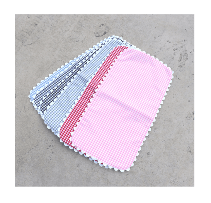 Royalty Collection Light Blue Gingham Baby Burp Cloth with Ric Rac - Pisgah Needleworks