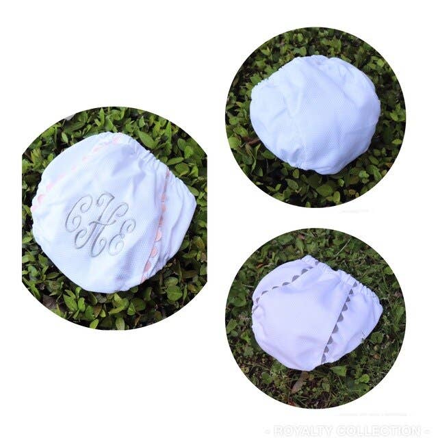 Royalty Collection White Cotton Piqué Diaper Cover with Ric Rac Trim – Small (0–6m) - Pisgah Needleworks