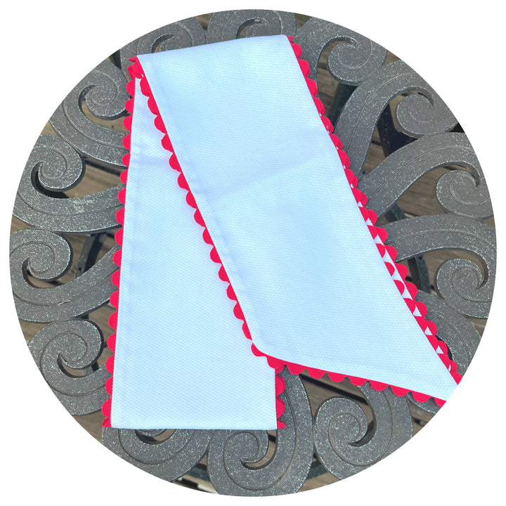 Royalty Collection White Cotton Piqué Sash with Pink Trim – 54" - Pisgah Needleworks