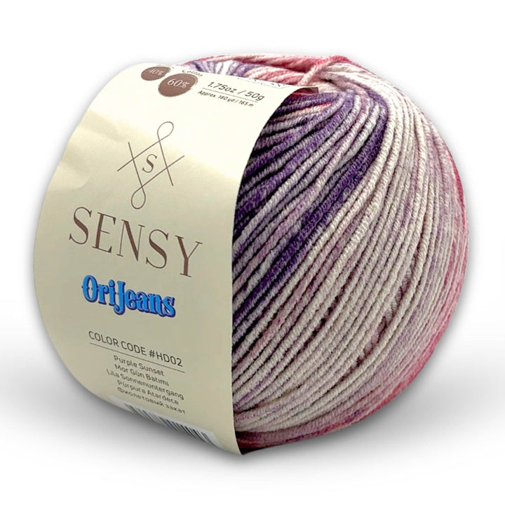 Sensy OriJeans Yarn – Purple Sunset | Fine Cotton Blend for Amigurumi & Garments - Pisgah Needleworks