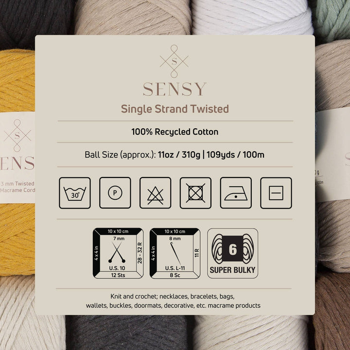 Sensy Premium 3mm Macrame Cord – Ecru | 100% Recycled Cotton, 109 Yards - Pisgah Needleworks
