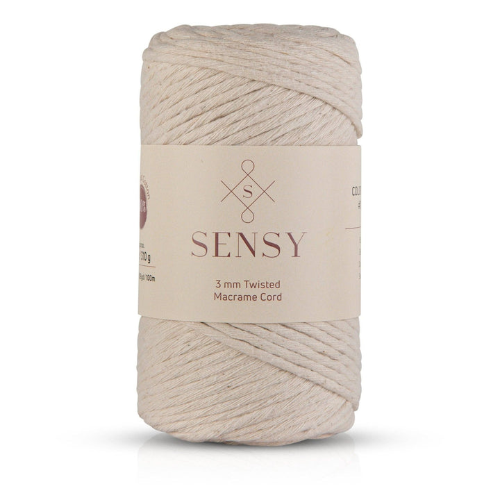 Sensy Premium 3mm Macrame Cord – Ecru | 100% Recycled Cotton, 109 Yards - Pisgah Needleworks