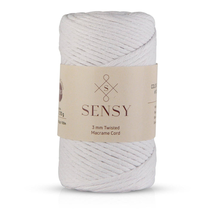 Sensy Premium 3mm Macrame Cord – White | 100% Recycled Cotton, 109 Yards - Pisgah Needleworks