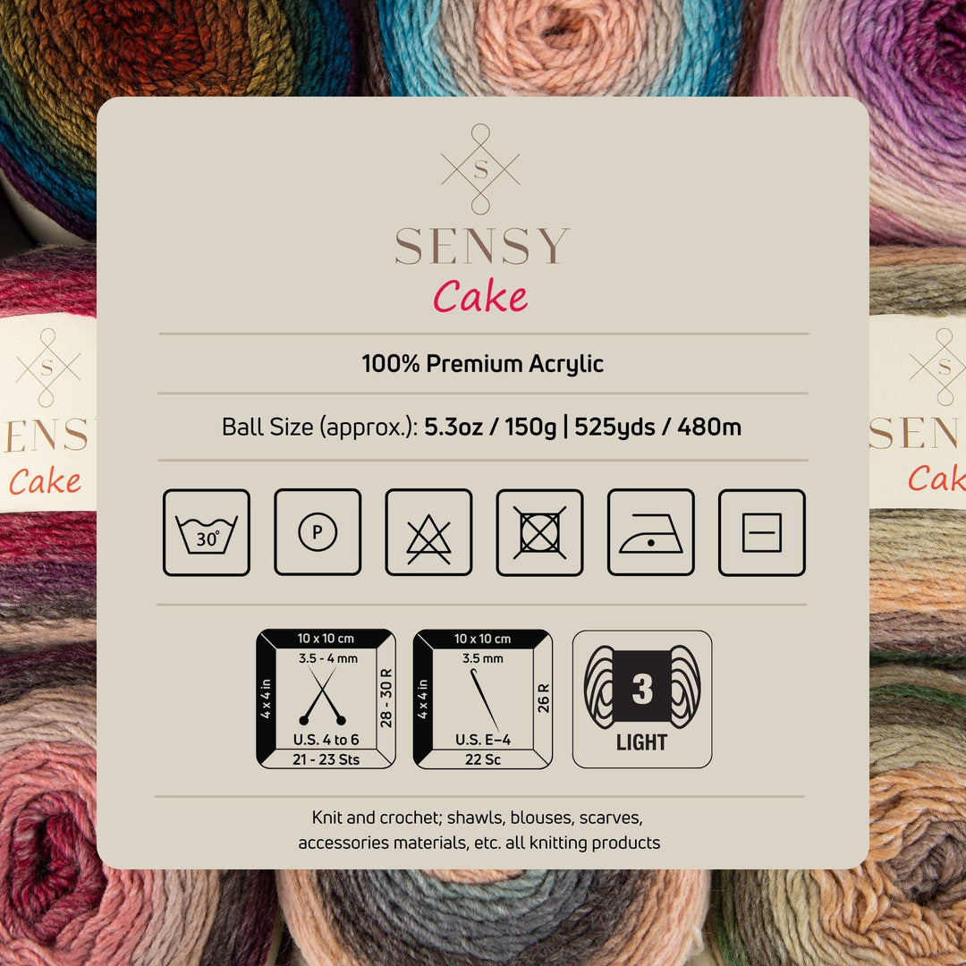 Sensy - Sensy Cake Yarn, 5.3 oz, 525 Yards, Gauge 3 Light: 563 / 1 Skein - Pisgah Needleworks