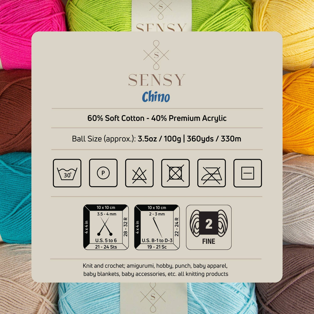Sensy - Sensy Chino Soft Cotton Yarn, 3.5 oz, 360 Yards, Gauge 2 Fin: Creamy / 1 Skein - Pisgah Needleworks
